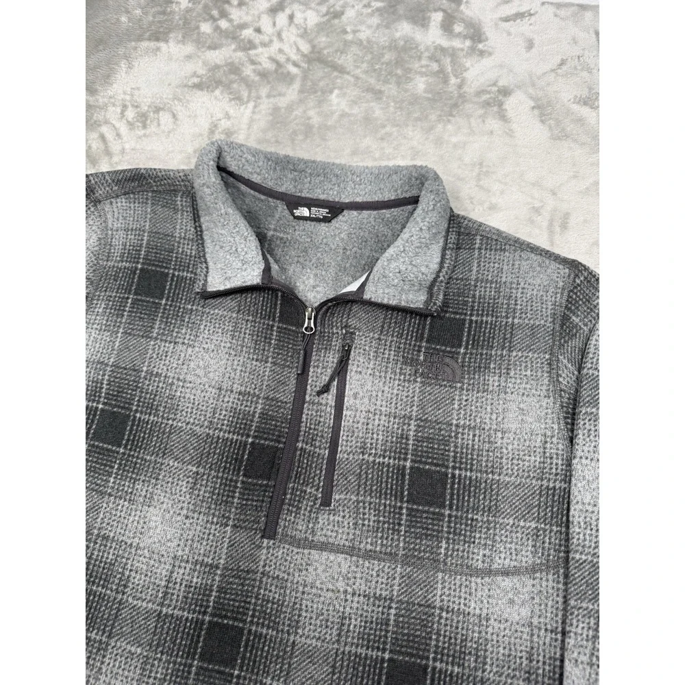 The North Face Fleece Jacket Mens 2XL XXL Gray Plaid Pullover Sweatshirt Sweater